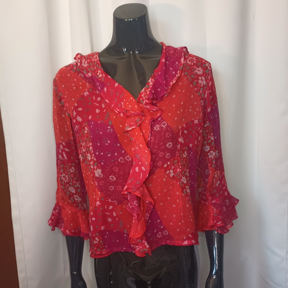 Unbranded Y2K Fairy Top Women Small Pink Ruffle Sheer Patchwork Hippie Boho